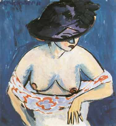 Ernst Ludwig Kirchner, Half-Nude with a Hat Fine Art Reproduction Oil Painting