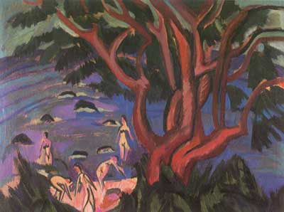 Ernst Ludwig Kirchner, Red Tree on a Shore Fine Art Reproduction Oil Painting