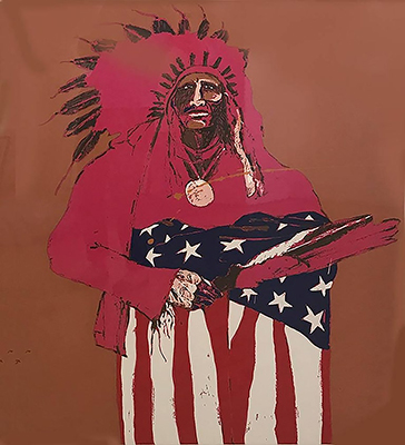 Fritz Sholder, Last Indian with American Flag Fine Art Reproduction Oil Painting