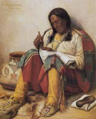 Henry Balink, Mending a Moccasin Fine Art Reproduction Oil Painting