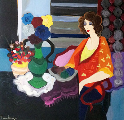 Itzchak Tarkay, Flower Lady Fine Art Reproduction Oil Painting