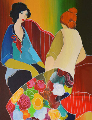 Itzchak Tarkay, Confiding Fine Art Reproduction Oil Painting