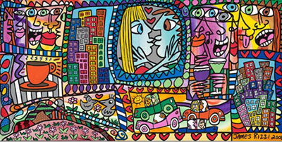 James Rizzi, A Fine Line Between Love Hate Fine Art Reproduction Oil Painting