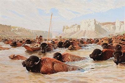 John Clymer, Buffalo Crossing Fine Art Reproduction Oil Painting