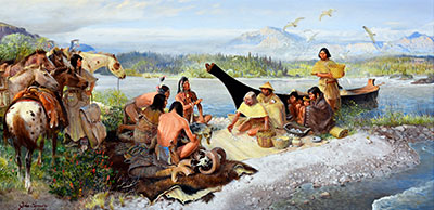 John Clymer, Trading on the Columbia Fine Art Reproduction Oil Painting