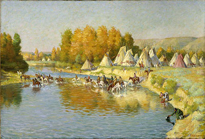 Joseph Henry Sharp, Encampment of Crow Indians  Fine Art Reproduction Oil Painting