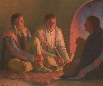 Joseph Henry Sharp, Fireside Fine Art Reproduction Oil Painting