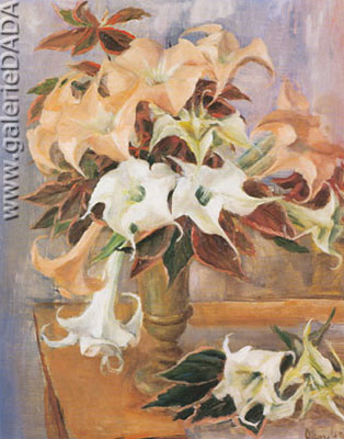 Margaret Hannah Olley, Floral Still Life with Tiger Lilies Fine Art Reproduction Oil Painting