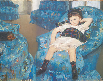 Mary Cassett, Little Girl in a Blue Armchair Fine Art Reproduction Oil Painting