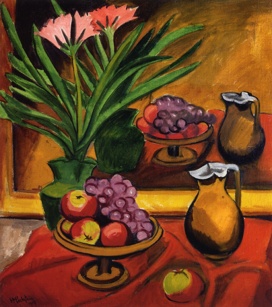 Still Life with Mirror Clivia, Fruit and Jug