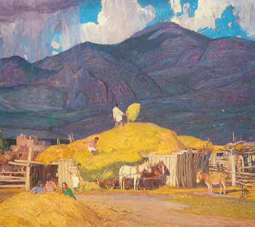 Oscar Berninghaus, Haytime and Showers Fine Art Reproduction Oil Painting