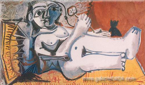 Pablo Picasso, Reclining Woman with a Cat Fine Art Reproduction Oil Painting
