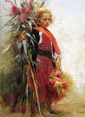 Pino Daeni, Flower Child Fine Art Reproduction Oil Painting