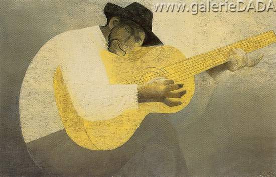 Ricardo Martinez, Hombre con Guitarra Fine Art Reproduction Oil Painting