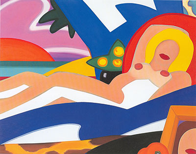 Tom Wesselmann, Sunset Nude with Pink and Yelow Tulips Fine Art Reproduction Oil Painting