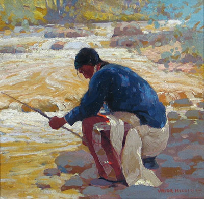 Victor Higgins, Blue Shirt at a Stream  Fine Art Reproduction Oil Painting