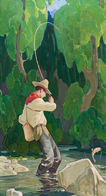 W. Herbert Dunton, Fisherman in a Stream Fine Art Reproduction Oil Painting