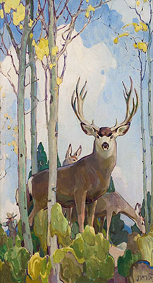 W. Herbert Dunton, Mule Deer Buck and Doe Fine Art Reproduction Oil Painting