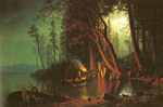 Albert Bierstadt, Lake Tahoe, Spearing Fish by Torchlight Fine Art Reproduction Oil Painting