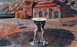 Armando Morales, Railway Yard and Fountain Fine Art Reproduction Oil Painting