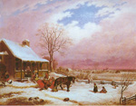 Cornelius Krieghoff, Habitant Home in Winter Fine Art Reproduction Oil Painting