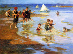 Edward Henry Potthast, Children at Play on the Beach Fine Art Reproduction Oil Painting