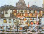 Egon Schiele,  Surburban House with Washing Fine Art Reproduction Oil Painting