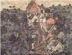 Egon Schiele, View of Krumau Fine Art Reproduction Oil Painting