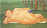Fernando Botero, Reclining Woman with a Book Fine Art Reproduction Oil Painting