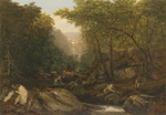 John Frederic Kensett, Waterfall in the Woods with Indians Fine Art Reproduction Oil Painting