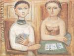 Massimo Campigli, A Game of Cards Fine Art Reproduction Oil Painting