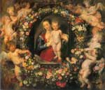 Peter Paul Rubens, Madonna Child with Garland and Putti Fine Art Reproduction Oil Painting