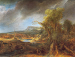 Harmenszoon Rembrandt, Landscape with an Obelisk Fine Art Reproduction Oil Painting