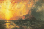 Thomas Moran,  Fiecely the Red Sun Descending Burned Fine Art Reproduction Oil Painting