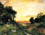 Thomas Moran, Sunset, Long Island Sound Fine Art Reproduction Oil Painting