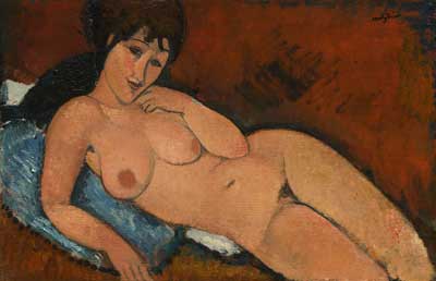 riproduzione-quadri-di Amedeo Modigliani Nudo su un cuscino blu