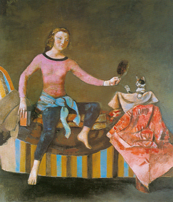 riproduzione-quadri-di Balthasar Balthus Gatto in un Mirror II