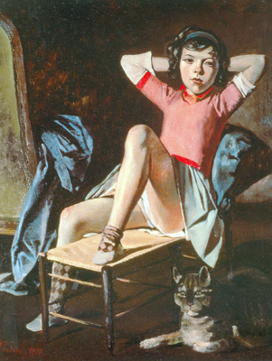 riproduzione-quadri-di Balthasar Balthus Ragazza con una cat