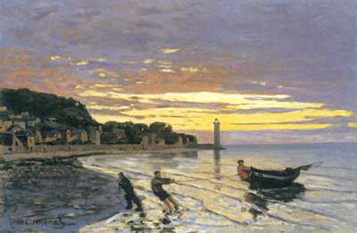 riproduzione-quadri-di Claude Monet Trainare una barca, Honfleur