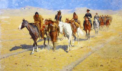 riproduzione-quadri-di Frederic Remington Tracce di pony nei Trails di Buffalo