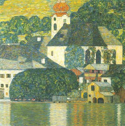riproduzione-quadri-di Gustave Klimt Chiesa a Unterach sull'Attersee