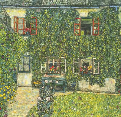 riproduzione-quadri-di Gustave Klimt Foresters House a Weissenbach sull'Attersee
