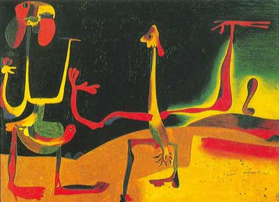 riproduzione-quadri-di Joan Miro Uomo nelle donne di fronte a un mucchio di escrementi