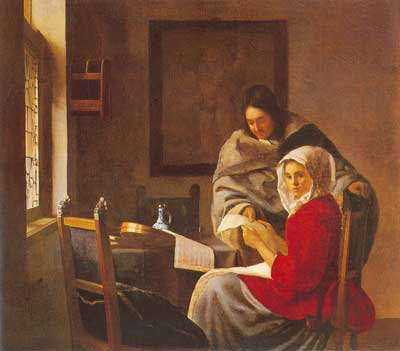 riproduzione-quadri-di Johannes Vermeer Ragazza interrotta alla sua musica