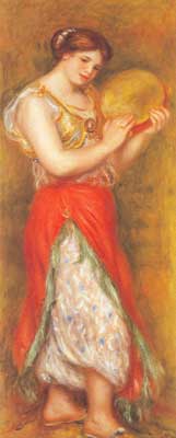 riproduzione-quadri-di Pierre August Renoir Dancer femminile con un Tambourine