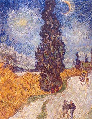 riproduzione-quadri-di Vincent Van Gogh Country Road con cipressi (spessa vernice Impasto)