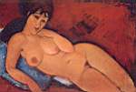 Riproduzione quadri di Amedeo Modigliani Nudo su un cuscino blu