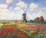 Riproduzione quadri di Claude Monet Tulip Fields con il mulino a vento di Rijnsburg