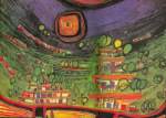 Riproduzione quadri di Friedensreich Hundertwasser I tubi sono appesi sotto i prati