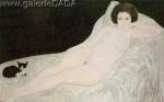 Riproduzione quadri di Tsuguharu Foujita Reclining Nude con una cat